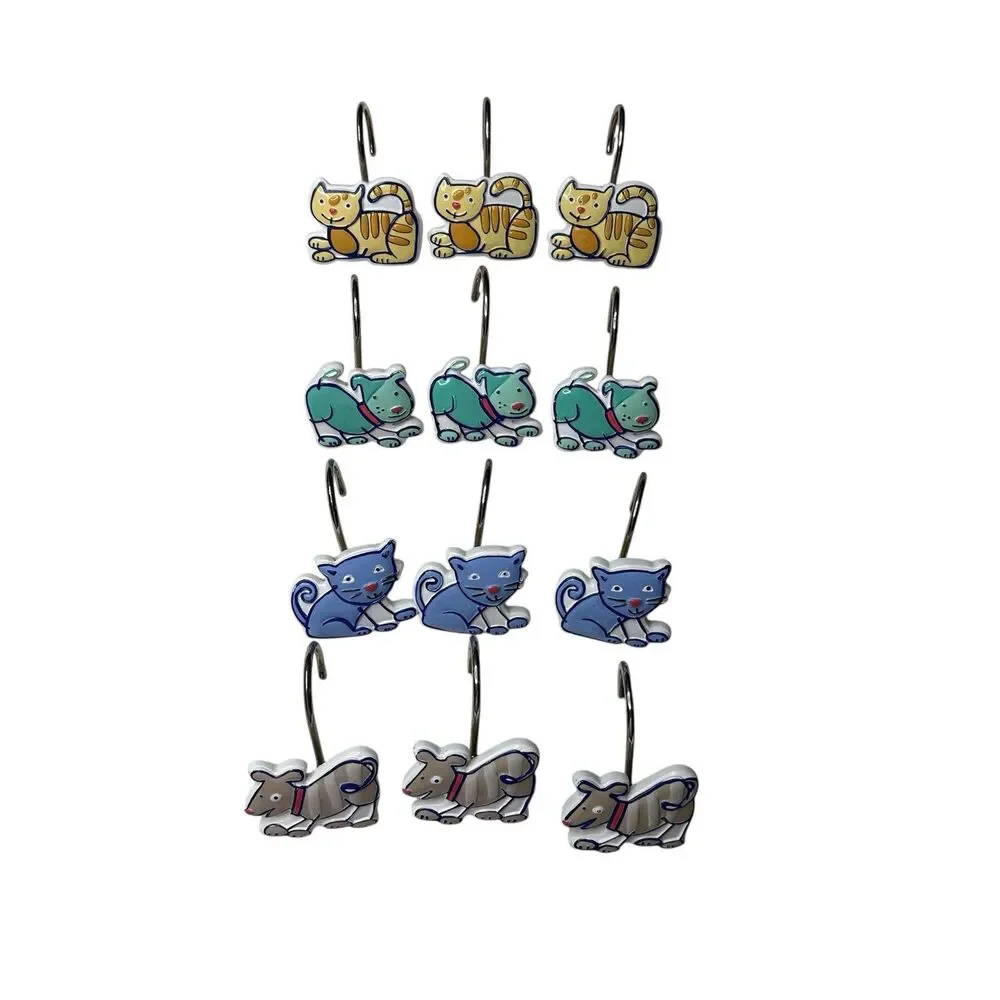Set of 12 Shower Hooks Cartoon Dog Cat Saturday Knight Ltd. Jenny & Jeff Designs
